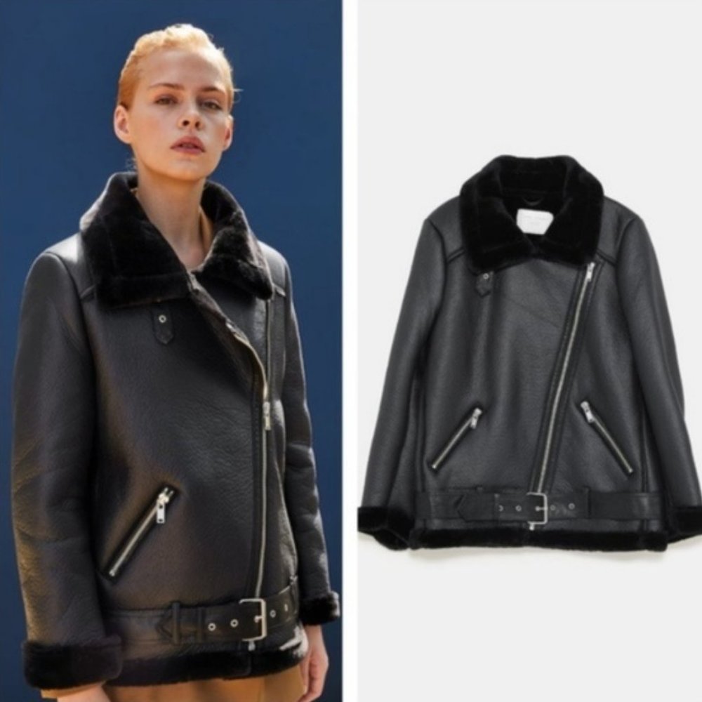 Zara Faux Shearling Moto Jacket